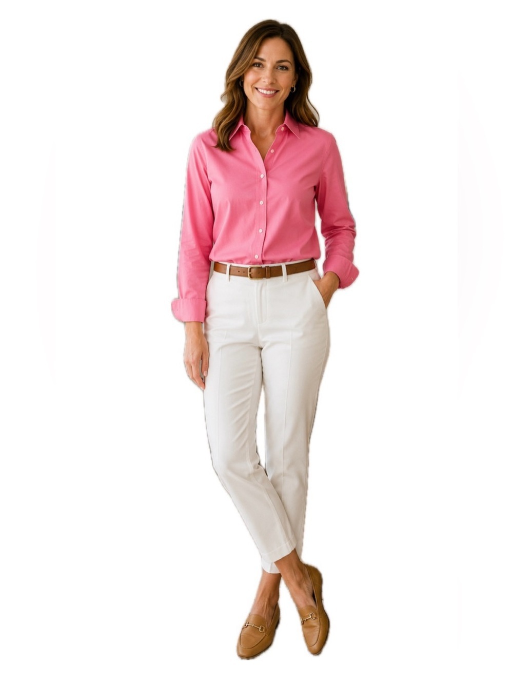 Lands' End Pink Cotton Button Down Shirt S Classic Preppy Workwear Office Blouse